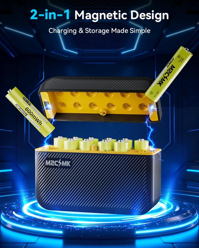 Alt view image 7 of 7 - 12 Pack Rechargeable AAA Lithium Batteries with USB-C Charger 12-Slot LCD Smart Case, 1.5V Constant Voltage, for Remote Control, Wireless Mouse, Household Electronic Devices