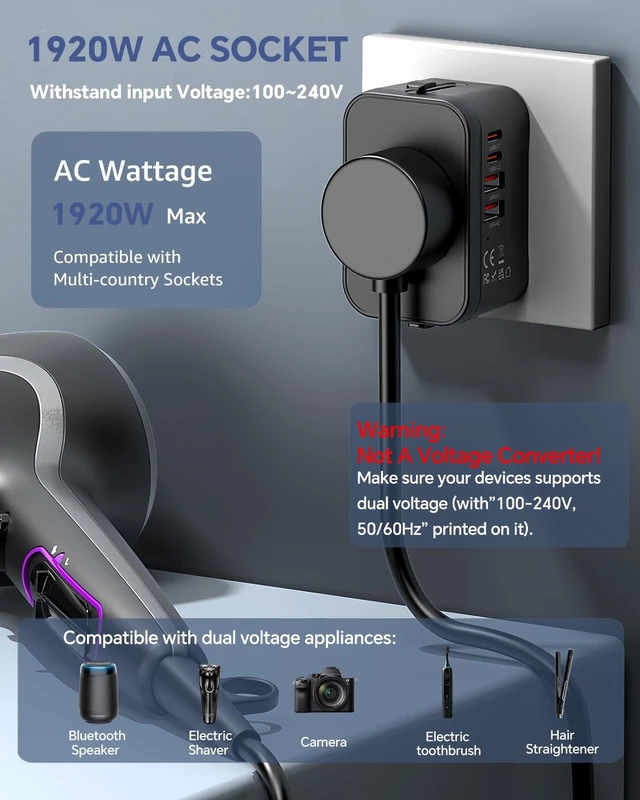 Alt view image 7 of 7 - Universal Travel Adapter Fast Charge International Power Plug Adapter 4 USB 2 USB-C & 2 USB-A Quick charging, All-in-One Worldwide Adaptor Converter, GaN Smart Wall Charger, for US EU UK AUS Asia