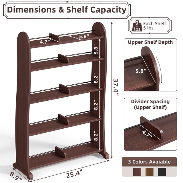 Alt view image 3 of 7 - DVD Storage Cabinet, 5-Tier DVD Shelf and CD Rack, Walnut Adjustable Dividers for CDs, Blu-Ray, Video Games and Books With a Freestanding Media Shelf