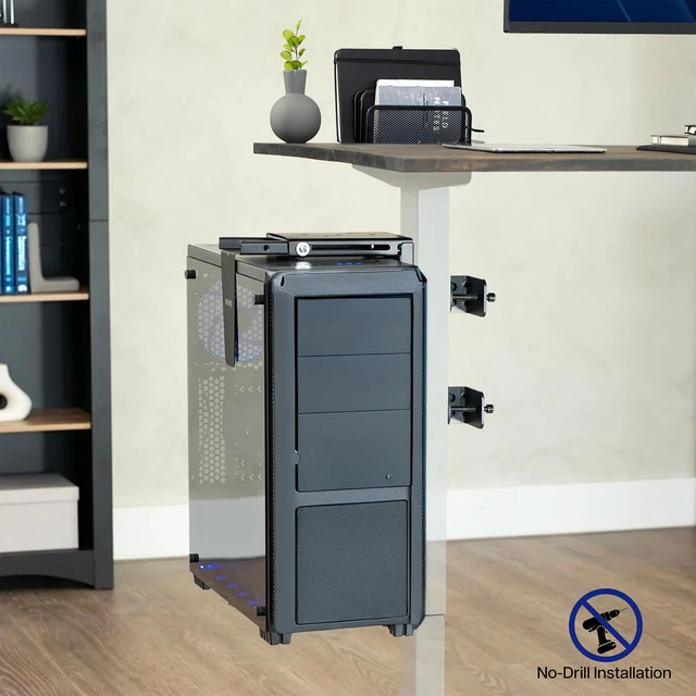 Alt view image 2 of 7 - Black Clamp-on Desk Leg PC Mount, MOUNT-PC01C 3.5-7.8 in Wide Adjustable Computer Mount, Under Desk CPU Case Machine Holder with Tool-Free Installation, Holds 22 lbs