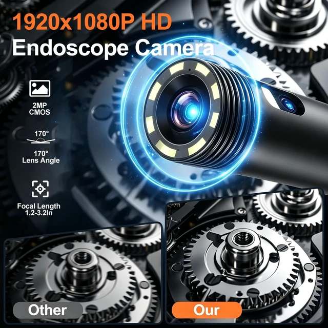 Alt view image 5 of 7 - Endoscope Camera with Light, Dual Lens Borescope Camera with 4.3" IPS Screen, 1080P HD with 8 LED Lights, 49.2FT Semi-Rigid Cord Bore Scope,Waterproof Sewer Borescope,Gadgets for Men & Tools for Men