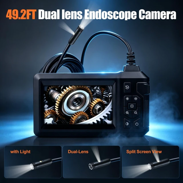 Alt view image 4 of 7 - Endoscope Camera with Light, Dual Lens Borescope Camera with 4.3" IPS Screen, 1080P HD with 8 LED Lights, 49.2FT Semi-Rigid Cord Bore Scope,Waterproof Sewer Borescope,Gadgets for Men & Tools for Men