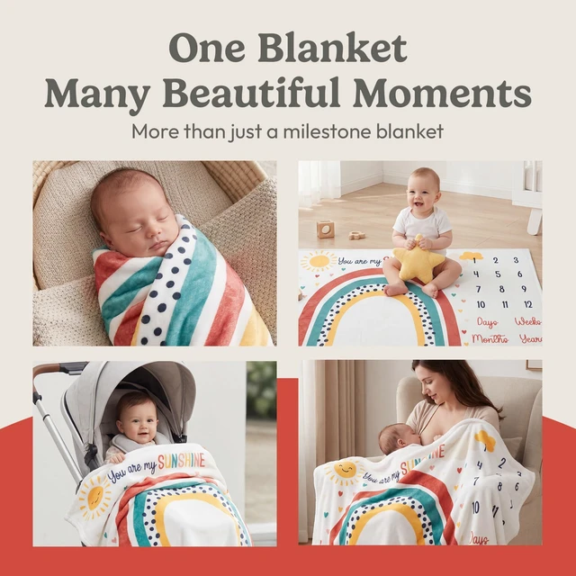 Alt view image 7 of 7 - Monthly Milestone Blanket for Baby Girl - 60"x40" - Wrinkle Free Newborn Age Month Blanket with Growth Chart - Washable & Dryable - w/Frames & Cotton Bib - Boho Theme