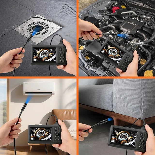 Alt view image 2 of 7 - Endoscope Camera with Light, Dual Lens Borescope Camera with 4.3" IPS Screen, 1080P HD with 8 LED Lights, 49.2FT Semi-Rigid Cord Bore Scope,Waterproof Sewer Borescope,Gadgets for Men & Tools for Men