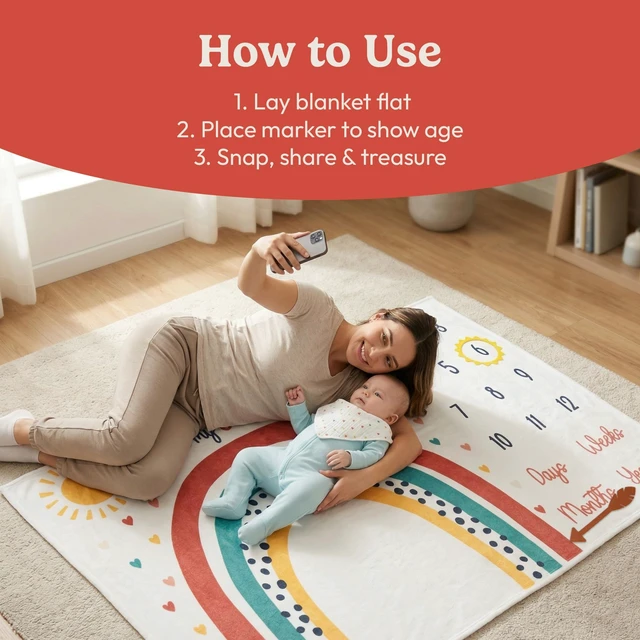 Alt view image 3 of 7 - Monthly Milestone Blanket for Baby Girl - 60"x40" - Wrinkle Free Newborn Age Month Blanket with Growth Chart - Washable & Dryable - w/Frames & Cotton Bib - Boho Theme