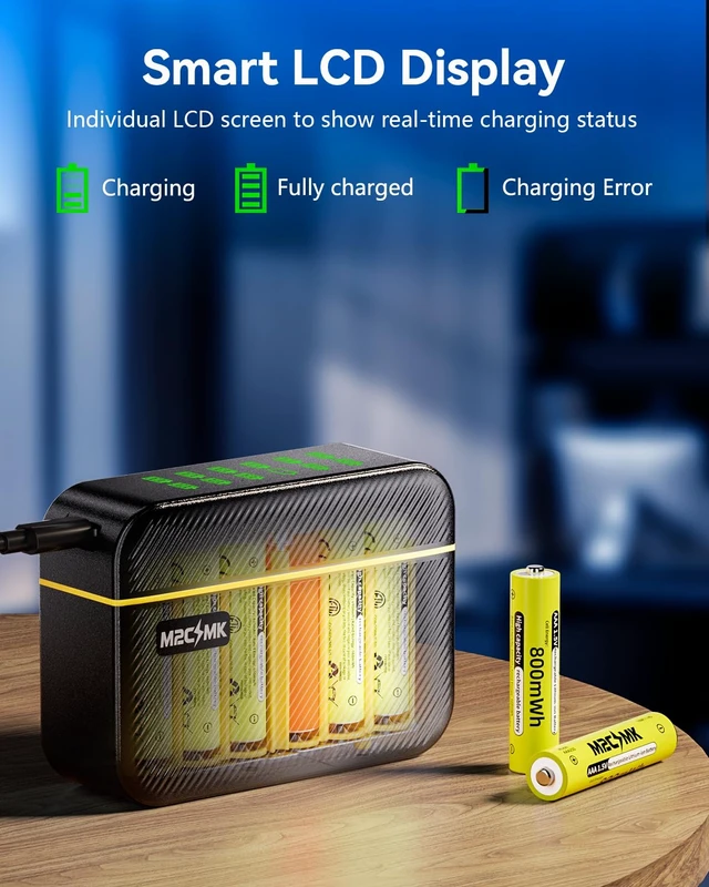 Alt view image 5 of 7 - 12 Pack Rechargeable AAA Lithium Batteries with USB-C Charger 12-Slot LCD Smart Case, 1.5V Constant Voltage, for Remote Control, Wireless Mouse, Household Electronic Devices