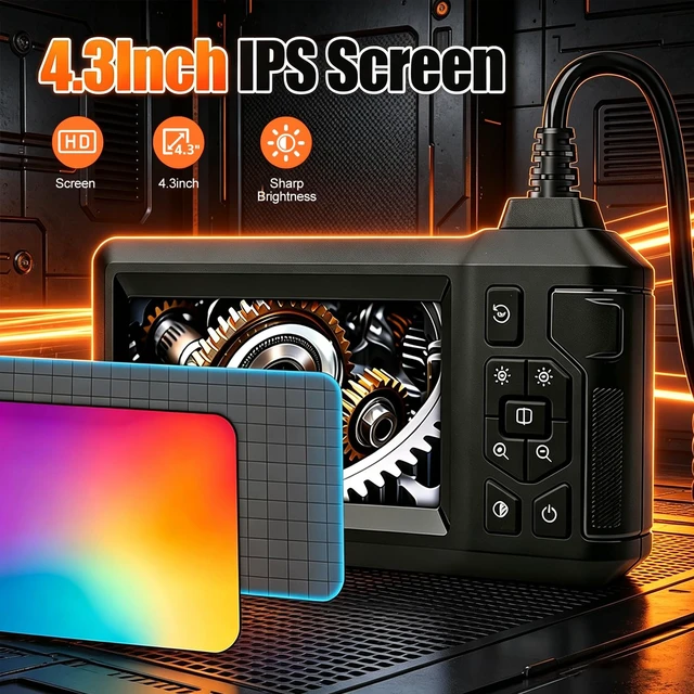 Alt view image 6 of 7 - Endoscope Camera with Light, Dual Lens Borescope Camera with 4.3" IPS Screen, 1080P HD with 8 LED Lights, 49.2FT Semi-Rigid Cord Bore Scope,Waterproof Sewer Borescope,Gadgets for Men & Tools for Men