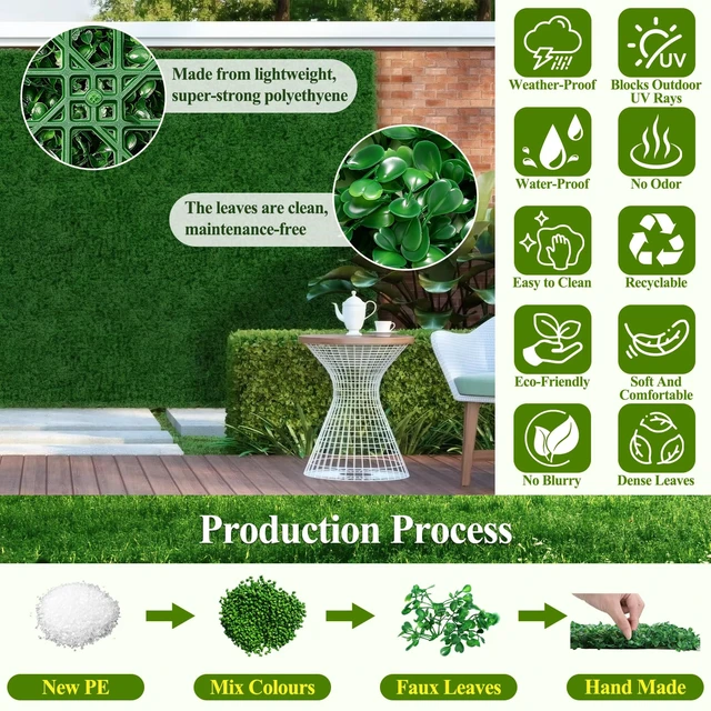 Alt view image 3 of 7 - 20" X 20" Artificial Grass Wall Panels 14Pcs Greenery Backdrop UV-Protected Faux Boxwood Panels 39 ft² Fake Green Wall Privacy Screen for Outdoor Indoor Decor Party Wedding Garden Fence Decorations