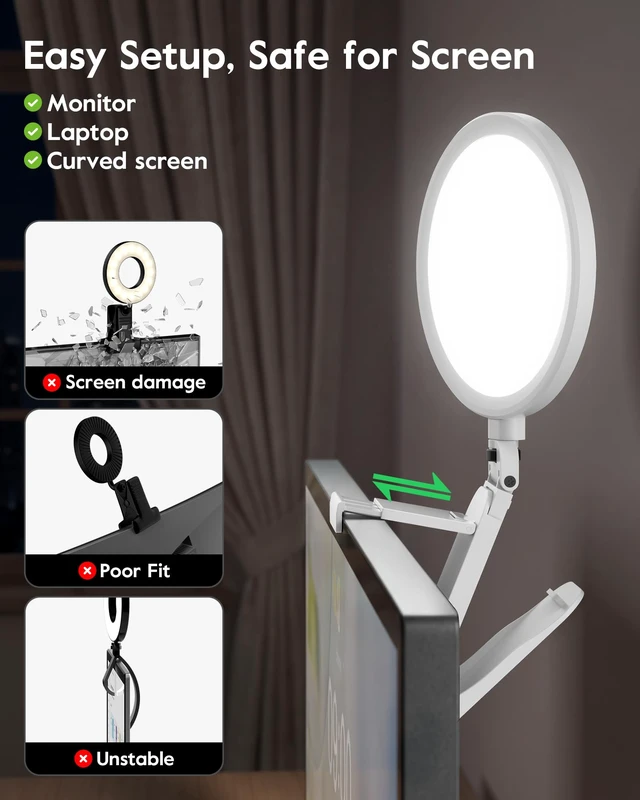 Alt view image 7 of 7 - Computer Lighting for Video conferencing with Flexible Clip, 50 Modes Eye-Care Diffused Light, CRI>97.8, Memory, Lighting for Zoom meetings, Streaming, Portable for Laptop, Monitor & Webcam