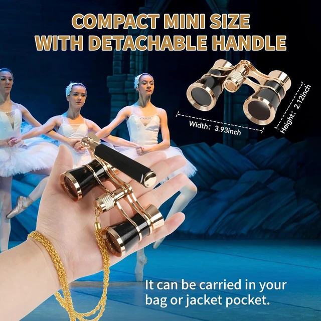 Alt view image 3 of 7 - 3X25 Opera Glasses for Women Theater Glasses for Concert with HD Optics Mini Compact Binoculars for with Retractable Handle & Exquisite Chain Vintage Portable Costume Binoculars for Musical Cinema