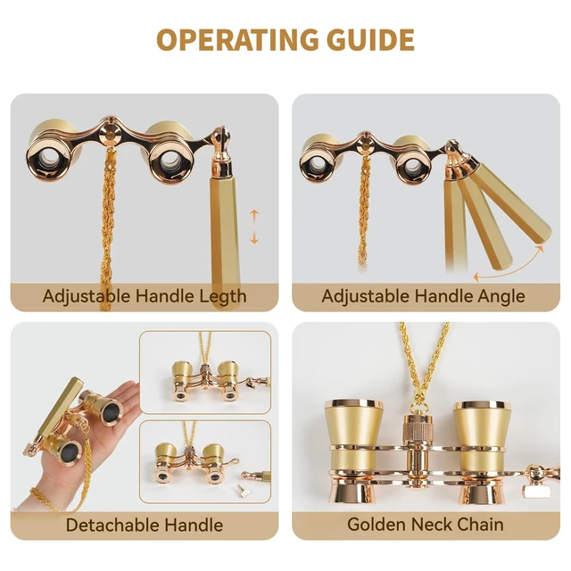 Alt view image 7 of 7 - 3X25 Opera Glasses Binoculars with Adjustable Handles Exquisite Chain Theater Glasses for Adults with BK7 HD Optical Lens Portable Binocular for Women Kids Ideal for Concert Gold Opera Binoculars