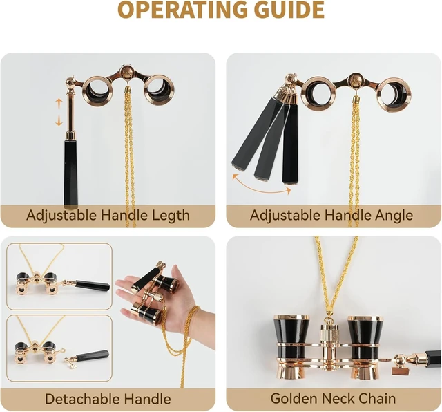 Alt view image 7 of 7 - 3X25 Opera Glasses for Women Theater Glasses for Concert with HD Optics Mini Compact Binoculars for with Retractable Handle & Exquisite Chain Vintage Portable Costume Binoculars for Musical Cinema