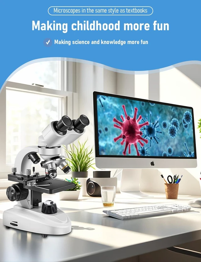 Alt view image 2 of 7 - Binocular Compound Microscope 40X-2000X, Research Grade Professional Microscope with Dual Mechanical Stages and Coaxial Coarse/Fine Focus Knobs, Built-in Electronic Eyepieces, Adult Microscope
