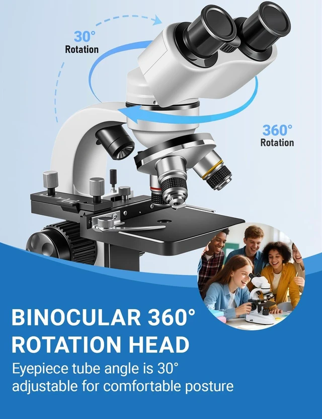 Alt view image 5 of 7 - Binocular Compound Microscope 40X-2000X, Research Grade Professional Microscope with Dual Mechanical Stages and Coaxial Coarse/Fine Focus Knobs, Built-in Electronic Eyepieces, Adult Microscope