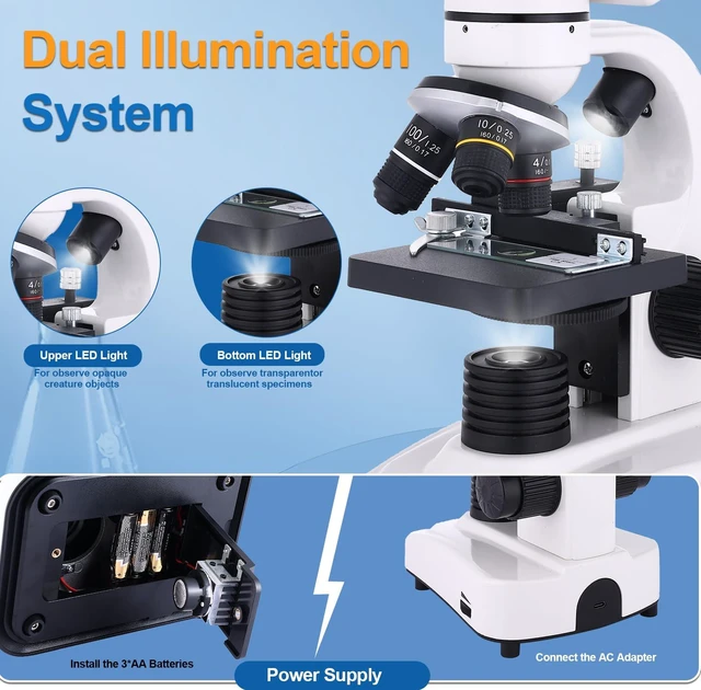 Alt view image 6 of 7 - Microscope for Adults & Kids,40-2500X Binocular Microscope for School Lab & Home Schooling,with Mechanical Stages,Slides Set & Phone Holder