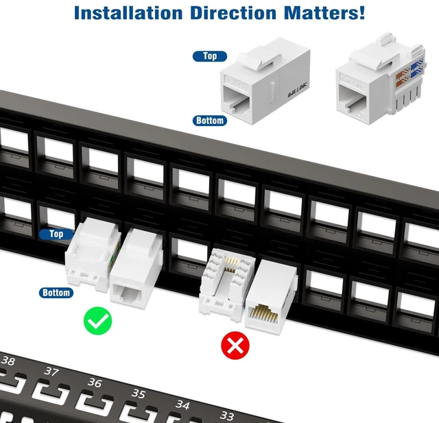 Alt view image 3 of 6 - 48 Port Keystone Patch Panel with Blank Keystone Jack Inserts, 2U Cat6 RJ45 Patch Panel, 19'' Metal Rackmount or Wallmount Housing for Keystone Jacks, Blank Keystone Panel