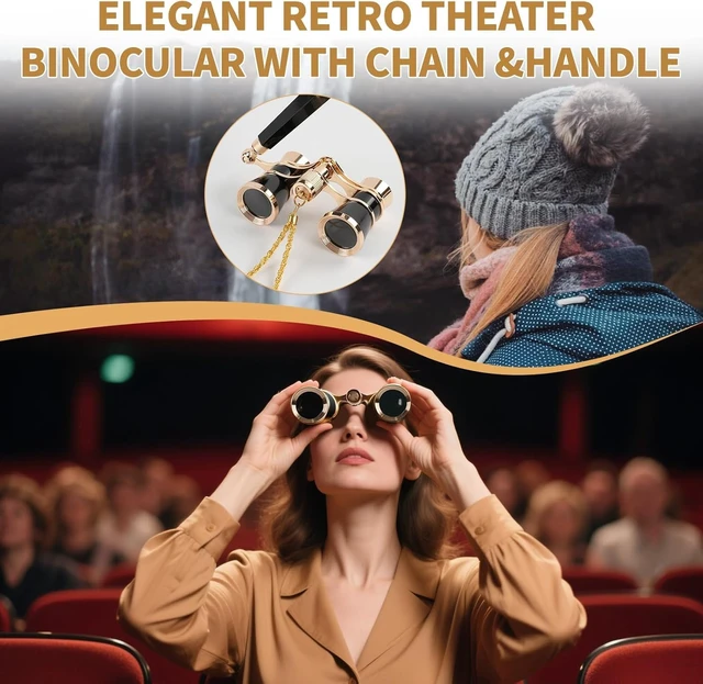 Alt view image 2 of 7 - 3X25 Opera Glasses for Women Theater Glasses for Concert with HD Optics Mini Compact Binoculars for with Retractable Handle & Exquisite Chain Vintage Portable Costume Binoculars for Musical Cinema