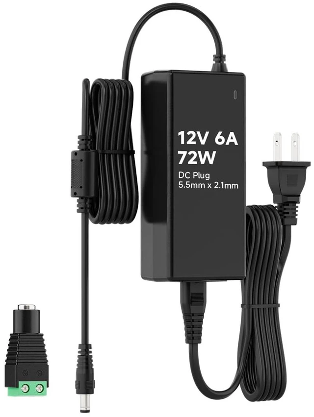 Main image of 12V 6A 72W Power Supply Adapter ETL Listed, Class 2 100-240V AC to 12V DC Converter Power Supply, 5.5x2.1mm Jack for Low Voltage LED Strip Lights, CCTV, Router, Electronics