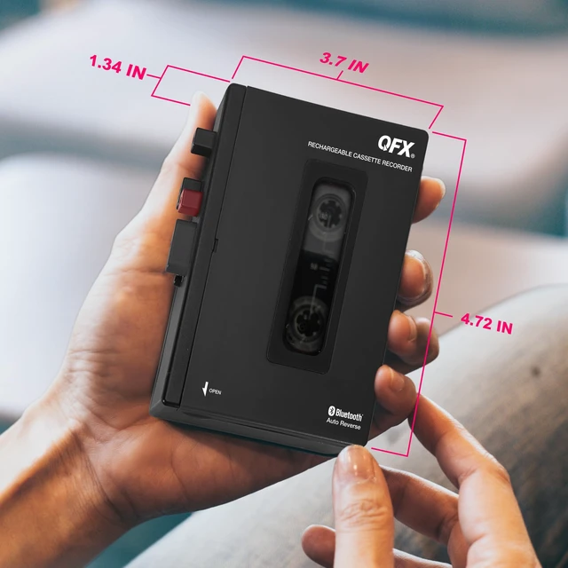 Alt view image 4 of 7 - Portable Bluetooth Cassette Tape Player Recorder, RETRO-1980 Auto Reverse, USB-C Rechargeable, Built-In Speaker and Microphone, Stereo Earbuds Included