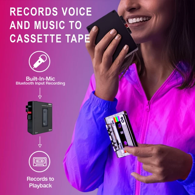 Alt view image 5 of 7 - Portable Bluetooth Cassette Tape Player Recorder, RETRO-1980 Auto Reverse, USB-C Rechargeable, Built-In Speaker and Microphone, Stereo Earbuds Included