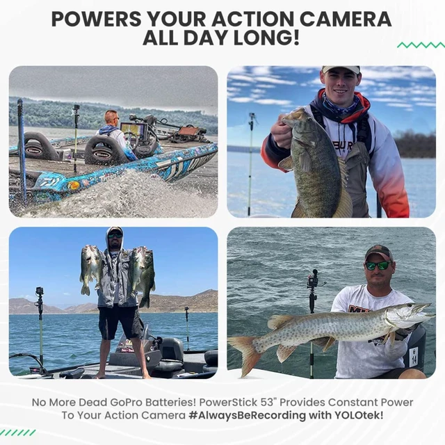 Alt view image 6 of 7 - Veteran Owned - PowerStick 53" Stick Only - Boat Mount Give Constant Power for GoPro, DJI, Insta360, Mevo & All Action Cameras - Hands-Free Recording While Fishing or Boating