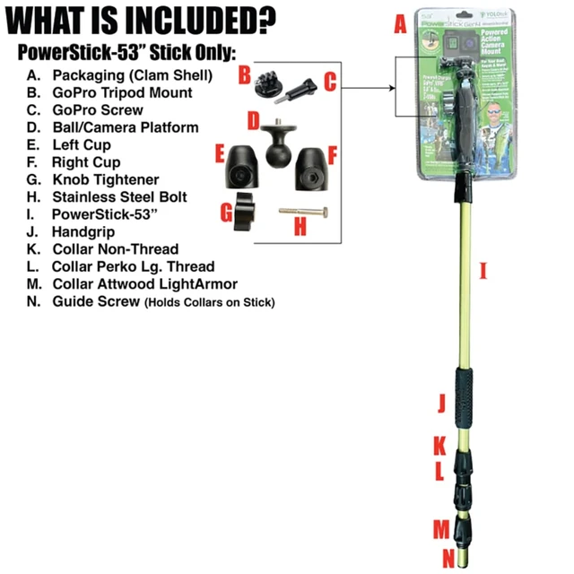 Alt view image 7 of 7 - Veteran Owned - PowerStick 53" Stick Only - Boat Mount Give Constant Power for GoPro, DJI, Insta360, Mevo & All Action Cameras - Hands-Free Recording While Fishing or Boating
