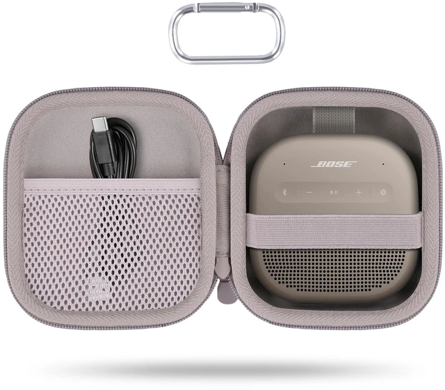 Main image of for Bose New SoundLink Micro 2nd Gen Speaker Protective Case, Sand EVA Hard Shell, Soft Velvet Lining, Durable Wrist Strap, Portable Travel Bag with Carabiner, Mesh Accessory Pocket