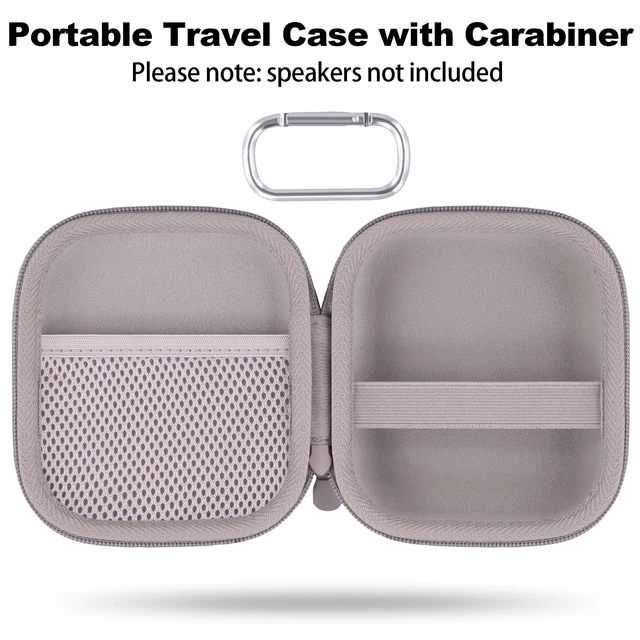 Alt view image 3 of 7 - for Bose New SoundLink Micro 2nd Gen Speaker Protective Case, Sand EVA Hard Shell, Soft Velvet Lining, Durable Wrist Strap, Portable Travel Bag with Carabiner, Mesh Accessory Pocket
