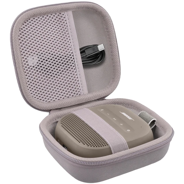 Alt view image 2 of 7 - for Bose New SoundLink Micro 2nd Gen Speaker Protective Case, Sand EVA Hard Shell, Soft Velvet Lining, Durable Wrist Strap, Portable Travel Bag with Carabiner, Mesh Accessory Pocket