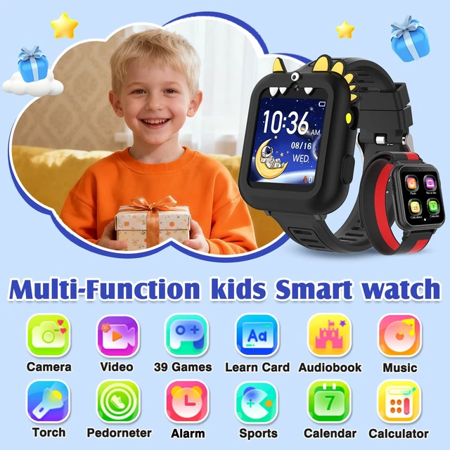 Alt view image 2 of 7 - Smart Watch for Kids with 39 Games,Camera,Video,Music Player,Recorder,Alarm,Pedometer,Flashlight,Stopwatch,HD Touch Screen,Birthday Gift Toy for Boys Ages 3-12(Black)