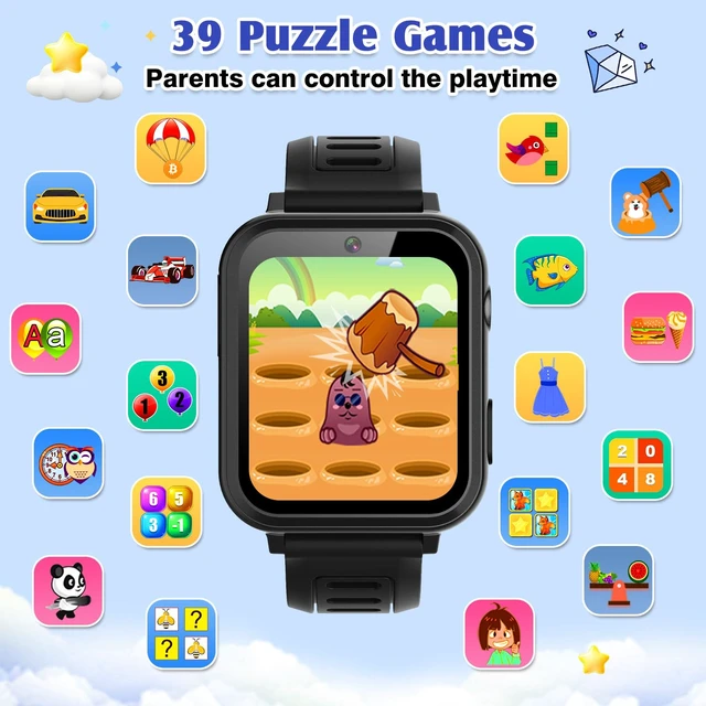 Alt view image 5 of 7 - Smart Watch for Kids with 39 Games,Camera,Video,Music Player,Recorder,Alarm,Pedometer,Flashlight,Stopwatch,HD Touch Screen,Birthday Gift Toy for Boys Ages 3-12(Black)