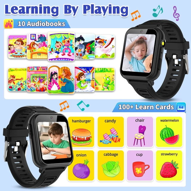 Alt view image 7 of 7 - Smart Watch for Kids with 39 Games,Camera,Video,Music Player,Recorder,Alarm,Pedometer,Flashlight,Stopwatch,HD Touch Screen,Birthday Gift Toy for Boys Ages 3-12(Black)