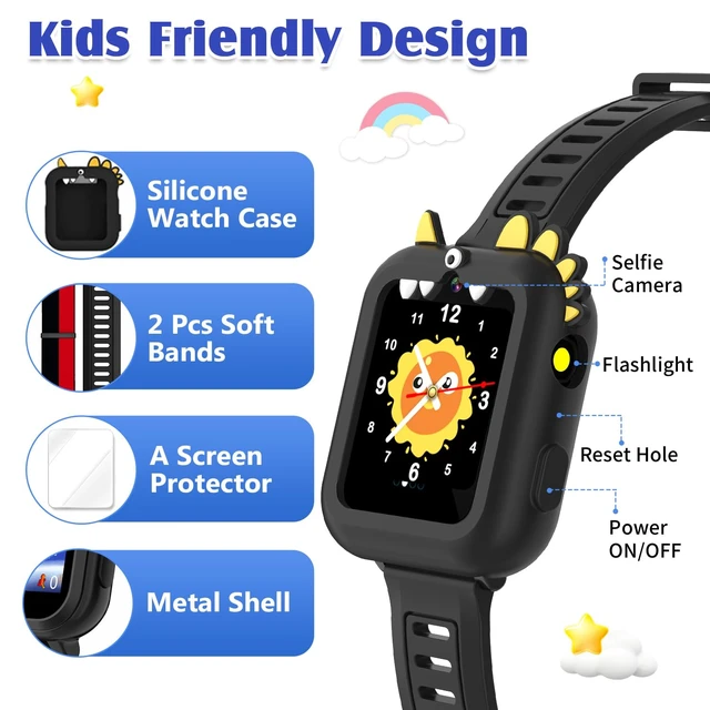 Alt view image 6 of 7 - Smart Watch for Kids with 39 Games,Camera,Video,Music Player,Recorder,Alarm,Pedometer,Flashlight,Stopwatch,HD Touch Screen,Birthday Gift Toy for Boys Ages 3-12(Black)