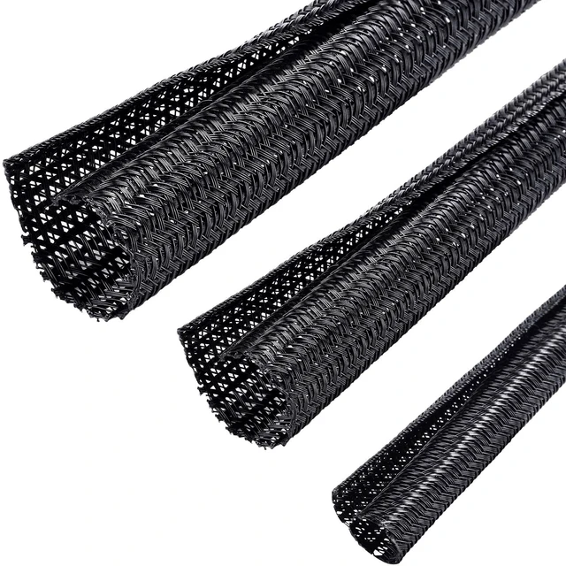 Main image of 3 Pieces Cord Protector Wire Loom Tubing Cable Sleeve Split Sleeving for USB Charger Cable Cord Cover Audio Video Cable (3/8 Inch, 1/2 Inch, 1/4 Inch, Black)