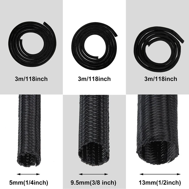 Alt view image 6 of 6 - 3 Pieces Cord Protector Wire Loom Tubing Cable Sleeve Split Sleeving for USB Charger Cable Cord Cover Audio Video Cable (3/8 Inch, 1/2 Inch, 1/4 Inch, Black)
