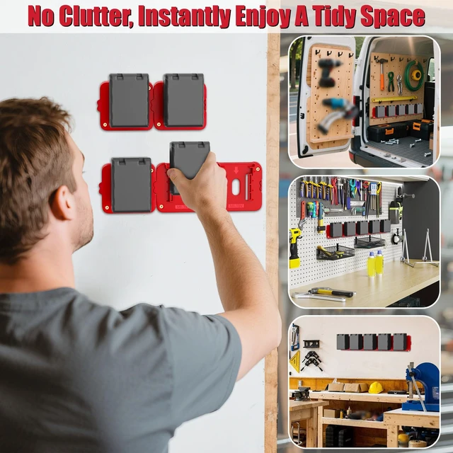 Alt view image 2 of 7 - Battery Holder Compatible for Milwaukee 18V Battery Wall Mount Batteries Storage for Work Van, Shelf, Toolbox - 5 Pack