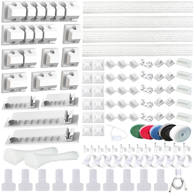 Main image of 327PCS White Cable Management Kit 4 Cable Cable Sleeves 65 Cable Clips 13Cord Holders,25Roll Cable Organizer Straps,200 Fastening Cable Ties,20 Cable Zip Tie Mounts for Computer 5 Self Cable Tie