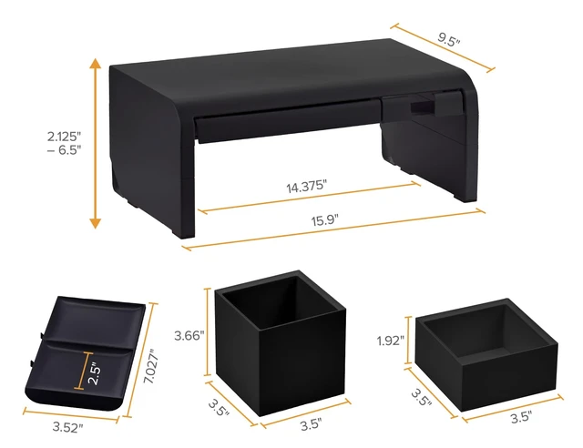 Alt view image 6 of 7 - Konnect Adjustable Monitor Riser with Drawer, Cell Phone Stand & Pencil Holder, Laptop Stand for Desk, 4 Height Levels, Cable Management & Rubber Feet
