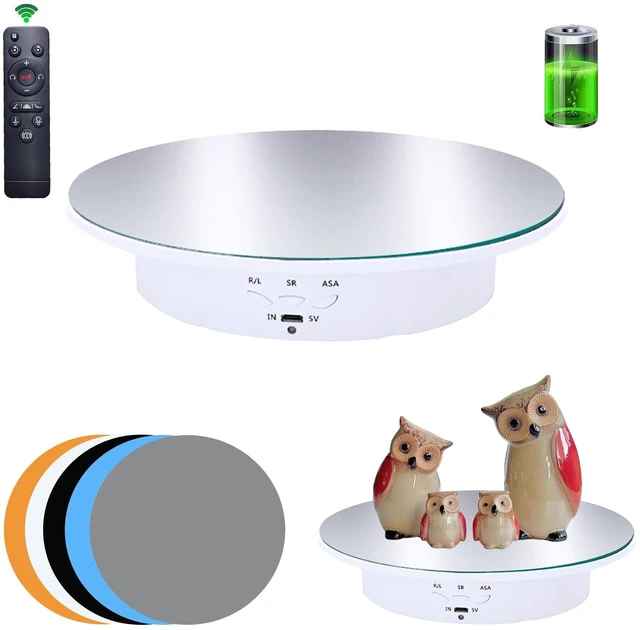 Main image of Motorized Rotating Display Stand, 7.87inch /17.6lbs Load, 360 Degree Electric Rotating Turntable for Photography Products, Jewelry5 Colors Backgrounds, Mirror Cover (White/Remote Control)