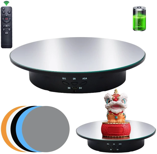 Main image of Motorized Rotating Display Stand, 7.87inch /17.6lbs Load, 360 Degree Electric Rotating Turntable for Photography ProductsJewelrywith 5 Colors Backgrounds, Mirror Cover (Black/Remote Control)