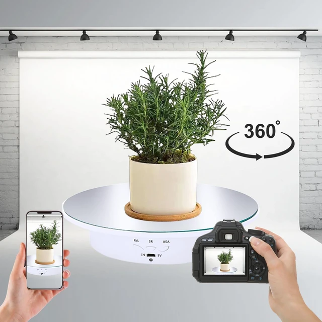 Alt view image 4 of 7 - Motorized Rotating Display Stand, 7.87inch /17.6lbs Load, 360 Degree Electric Rotating Turntable for Photography Products, Jewelry5 Colors Backgrounds, Mirror Cover (White/Remote Control)