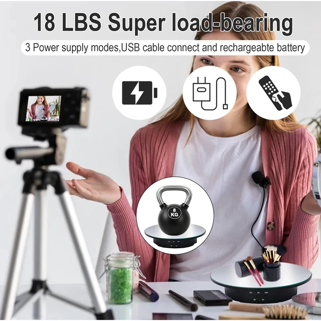Alt view image 5 of 7 - Motorized Rotating Display Stand, 7.87inch /17.6lbs Load, 360 Degree Electric Rotating Turntable for Photography ProductsJewelrywith 5 Colors Backgrounds, Mirror Cover (Black/Remote Control)