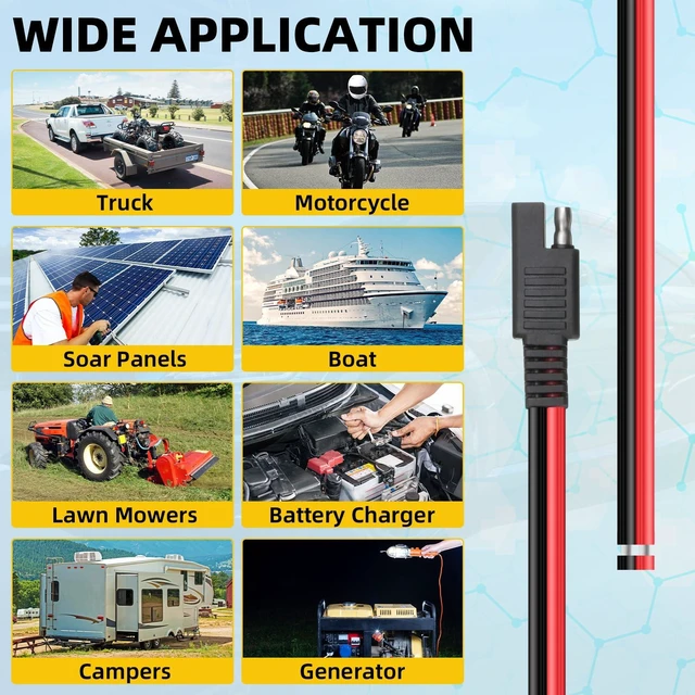 Alt view image 6 of 6 - 8 Pack 10 Awg 2 Pin SAE Quick Connectors Extension Cable 1FT 12V Connectors Disconnect Wire Harness with Single Plug for Motorcycle, Car, Solar Panel, Battery Charger and Automotive Use