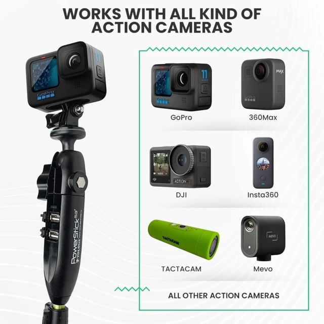 Alt view image 3 of 7 - Veteran Owned - PowerStick 53" Stick Only - Boat Mount Give Constant Power for GoPro, DJI, Insta360, Mevo & All Action Cameras - Hands-Free Recording While Fishing or Boating