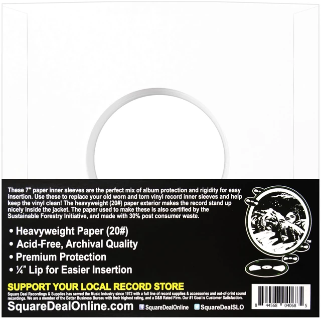 Alt view image 2 of 7 - (100) Archival Quality Acid-Free Heavyweight Paper Inner Sleeves for 7" Vinyl Records #07IW