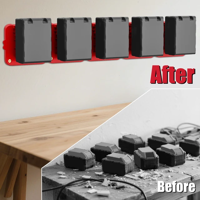 Alt view image 3 of 7 - Battery Holder Compatible for Milwaukee 18V Battery Wall Mount Batteries Storage for Work Van, Shelf, Toolbox - 5 Pack