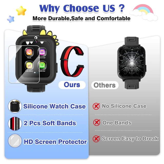 Alt view image 3 of 7 - Smart Watch for Kids with 39 Games,Camera,Video,Music Player,Recorder,Alarm,Pedometer,Flashlight,Stopwatch,HD Touch Screen,Birthday Gift Toy for Boys Ages 3-12(Black)