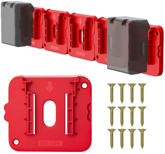 Main image of Battery Holder Compatible for Milwaukee 18V Battery Wall Mount Batteries Storage for Work Van, Shelf, Toolbox - 5 Pack