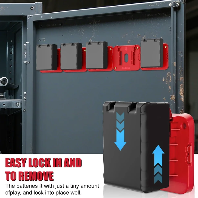 Alt view image 4 of 7 - Battery Holder Compatible for Milwaukee 18V Battery Wall Mount Batteries Storage for Work Van, Shelf, Toolbox - 5 Pack