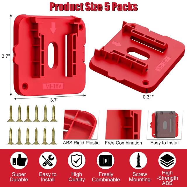 Alt view image 6 of 7 - Battery Holder Compatible for Milwaukee 18V Battery Wall Mount Batteries Storage for Work Van, Shelf, Toolbox - 10 Pack